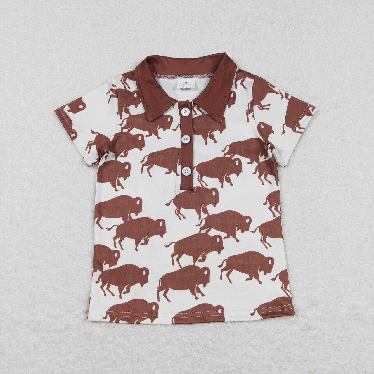 BT0175 Brown Cow Print Boys Western Polo Tee Shirts Top