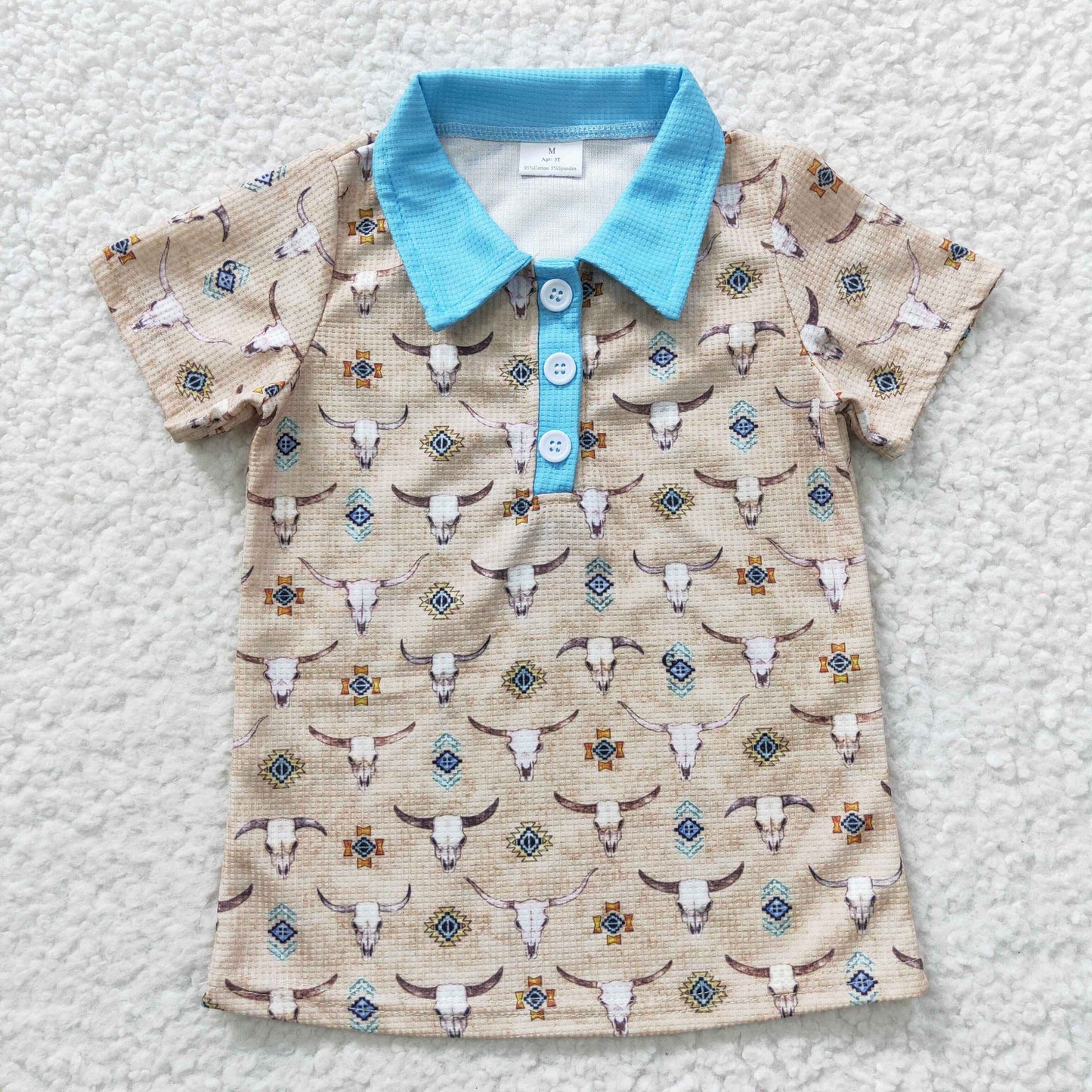 BT0210 Boys cow skull print polo western summer shirts