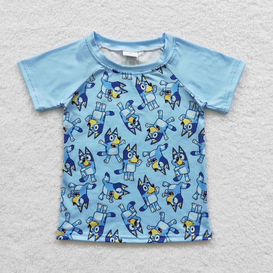 BT0226 Blue cartoon dog print boys summer shirts