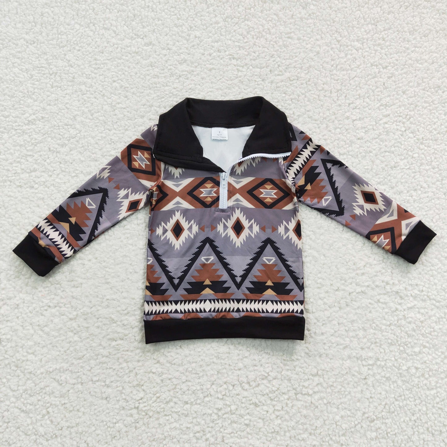 Aztec Print Boys Western Zipper Pullover Top Brothers Wear