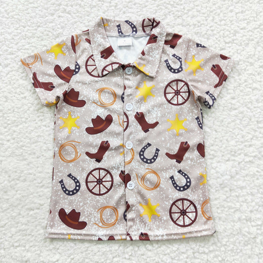 BT0236 Cowboy hat boys western button up shirts