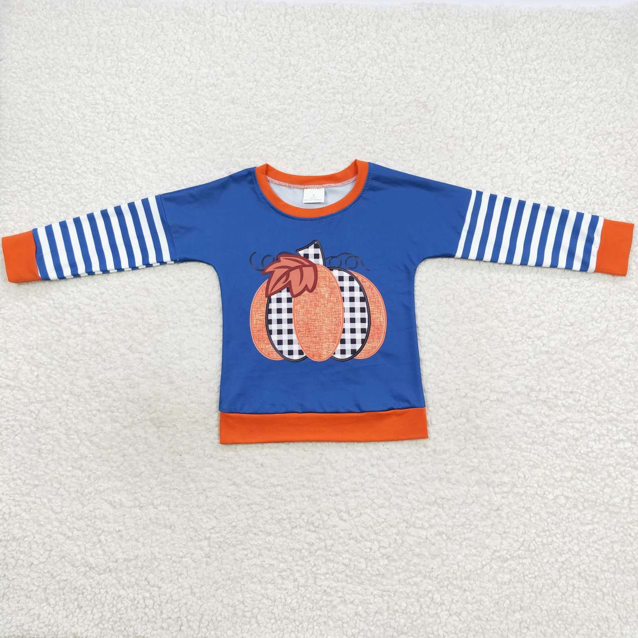 BT0243 Kids blue pumpkin print fall tee shirts top