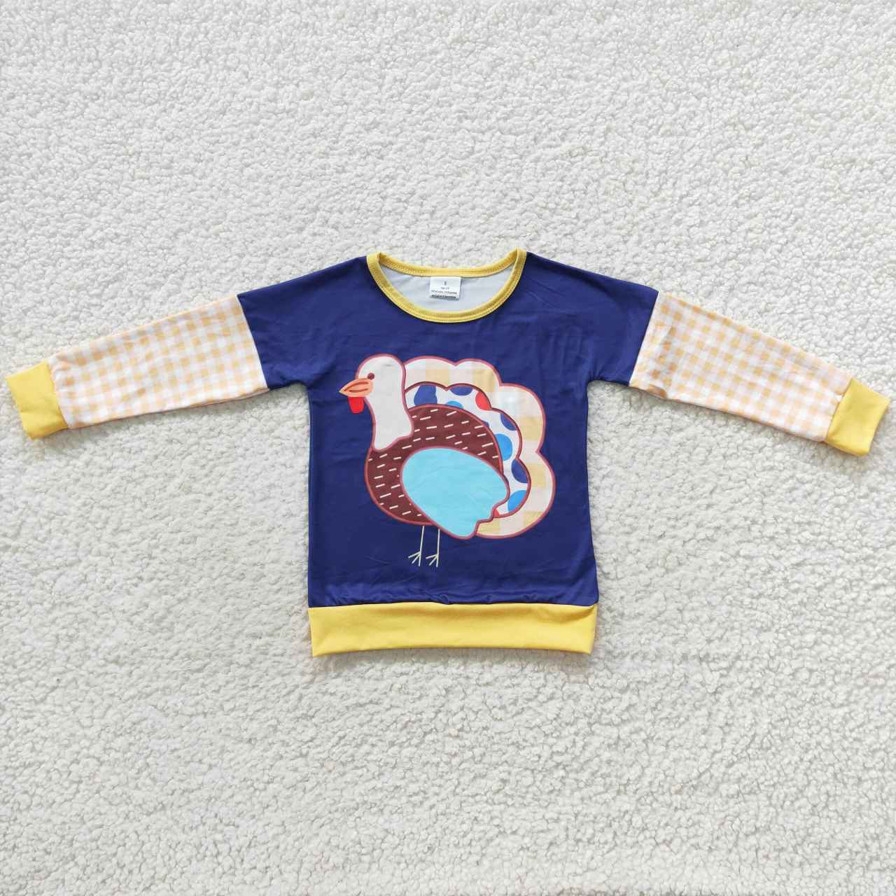 BT0244 Kids navy turkey print Thanksgiving tee shirts top