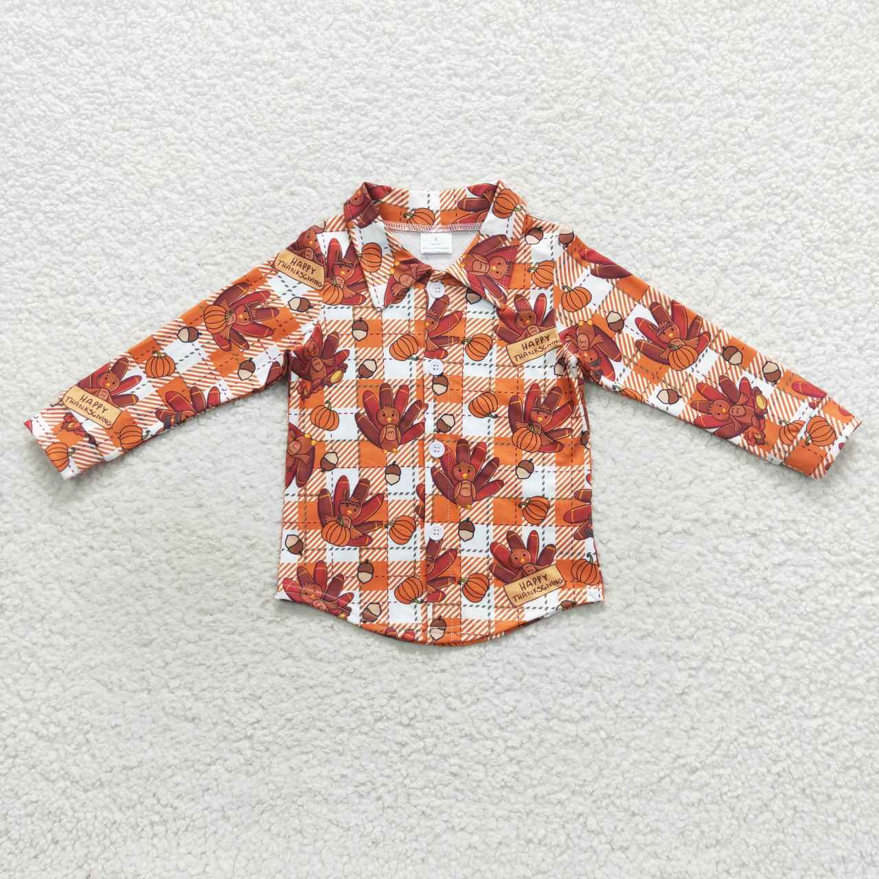 BT0255 Turkey pumpkin print button up boys Thanksgiving tee shirts top