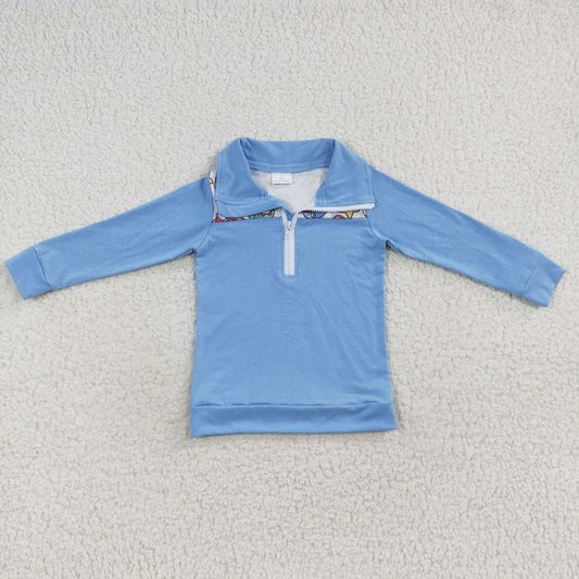 (Promotion)BT0265 Blue gingham cartoon game boys pullover top