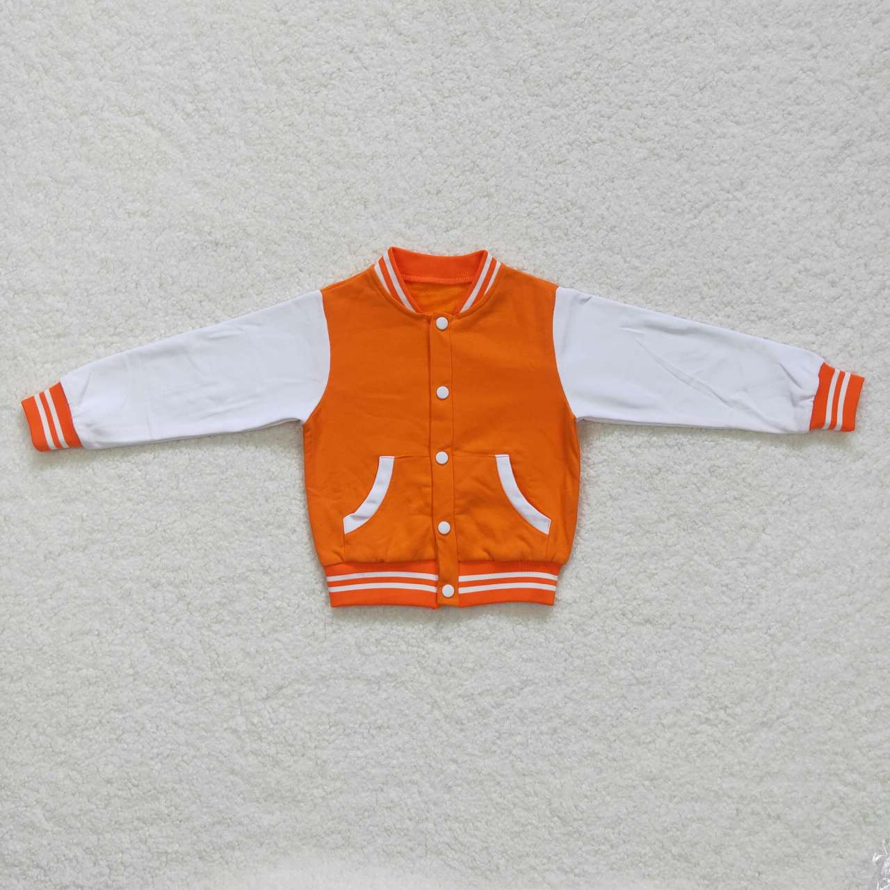 BT0268 Orange White Fall Cotton Kids Baseball Jackets