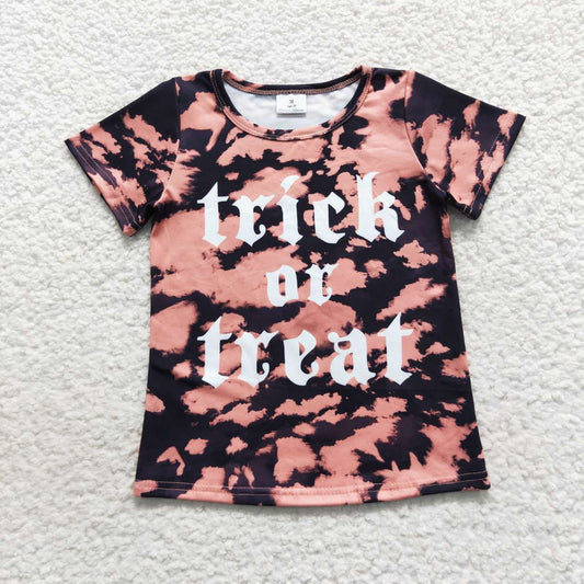 BT0276 Trick or treat tie-dye print top kids Halloween Tee shirts