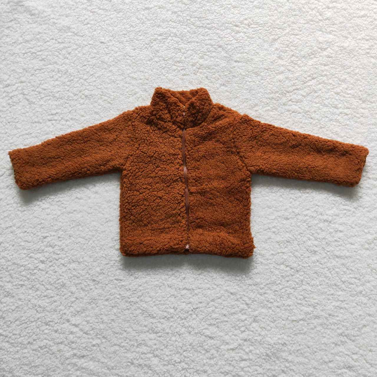 BT0296 Kids long sleeve dark brown faux fur zipper winter Sherpa jackets