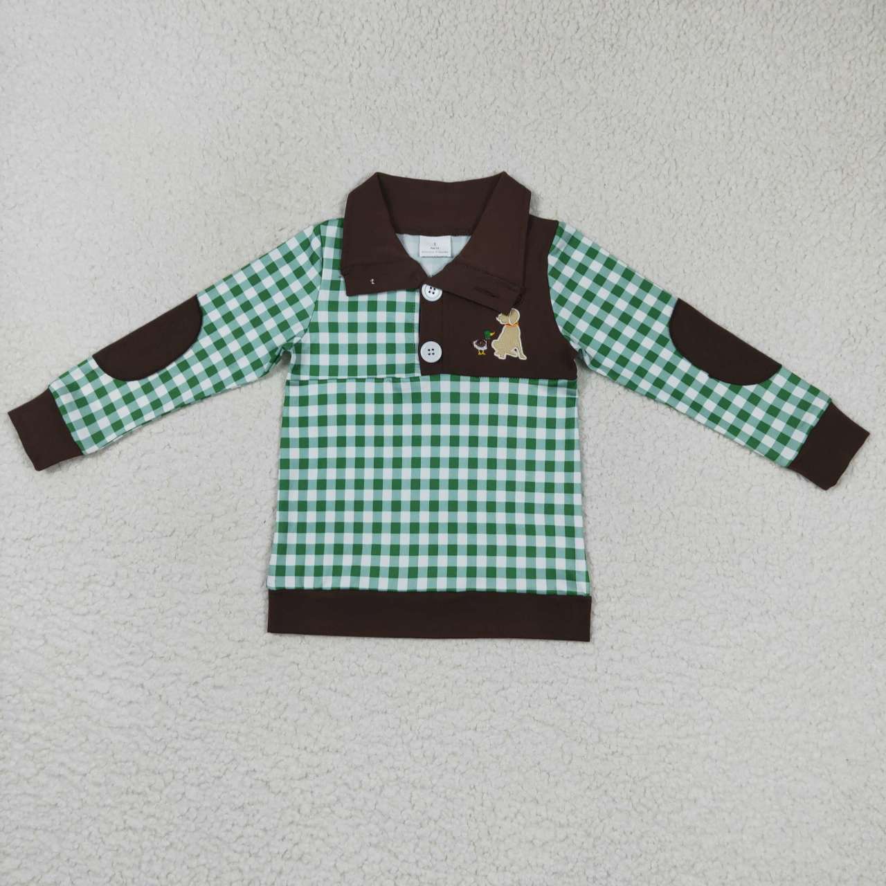Dog Duck Embroidery Green Plaid Print Sibling Hunting Matching Clothes