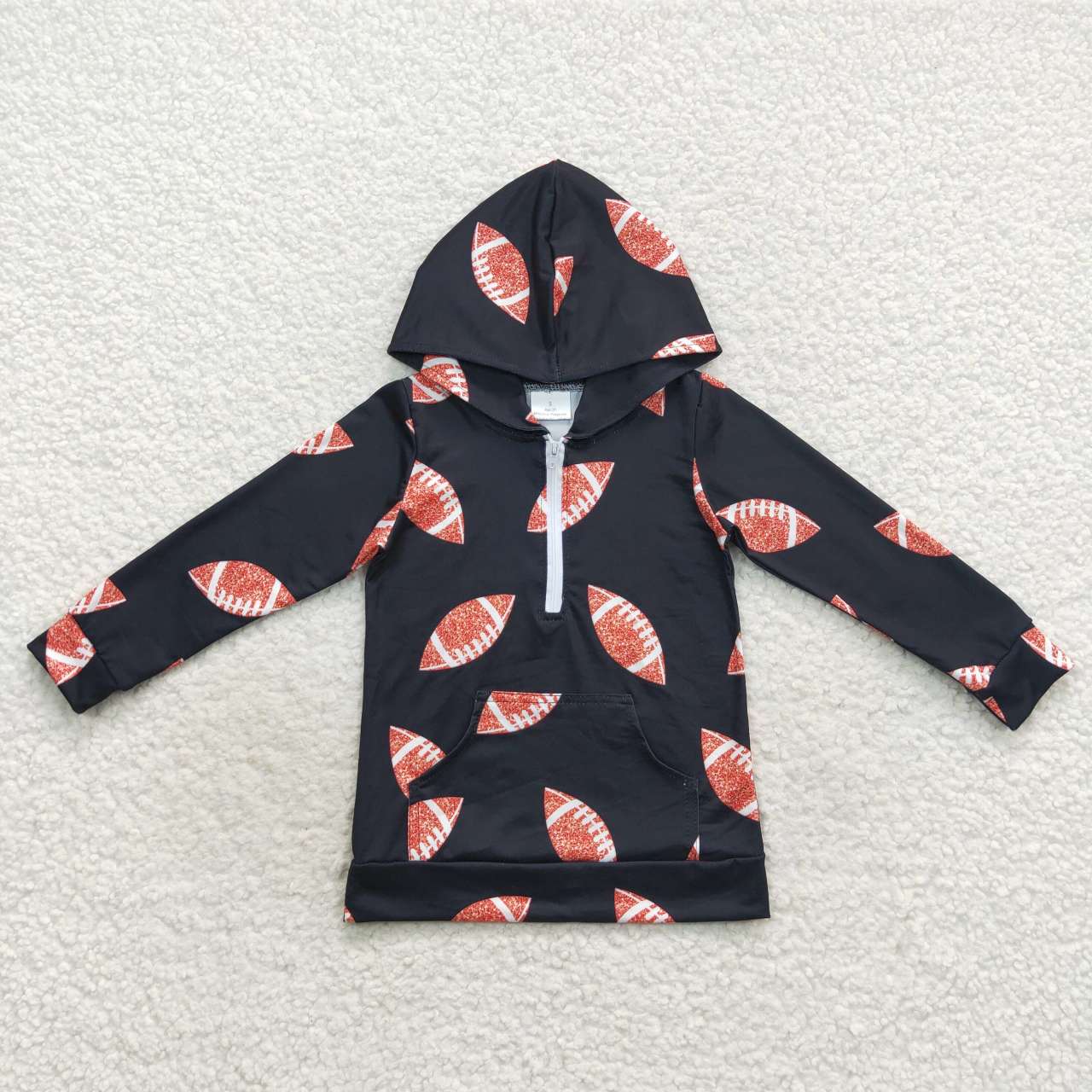 BT0302 Black football boys hoodie zipper tee shirt top