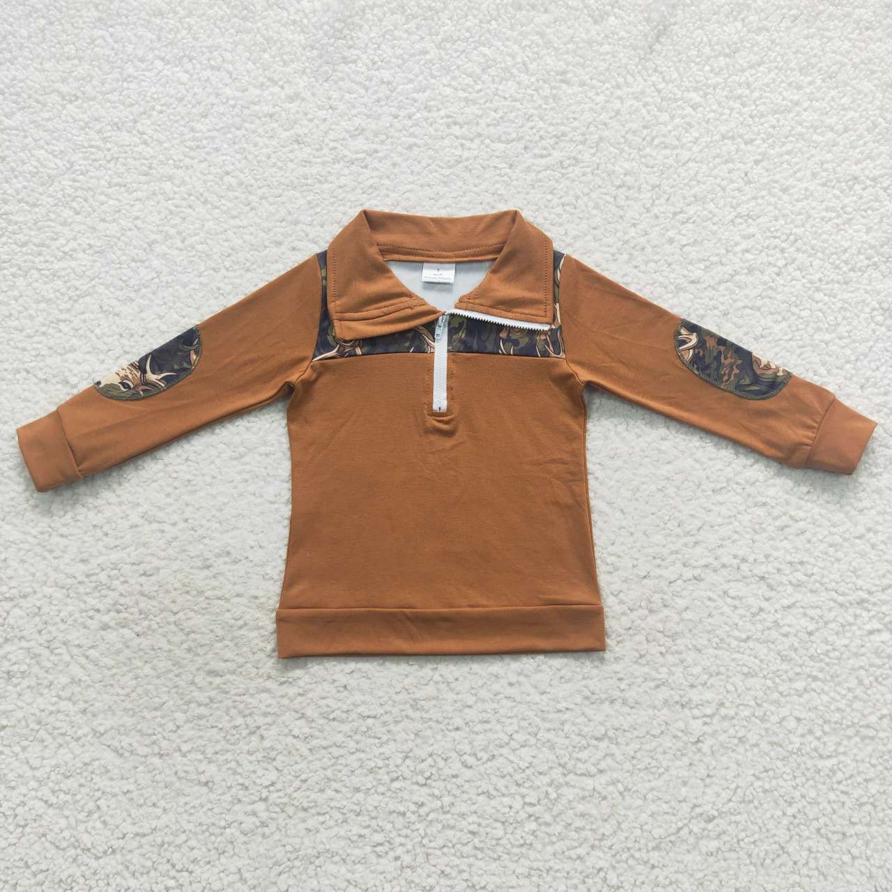 (Promotion)BT0305 Green deer camo print boys pullover zipper tee shirt top
