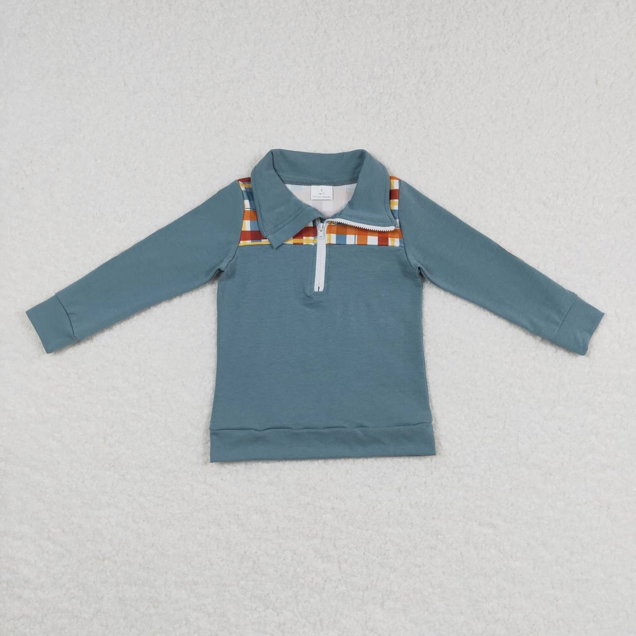 BT0313 Plaid Print Boys Pullover Zipper Tee Shirt Top