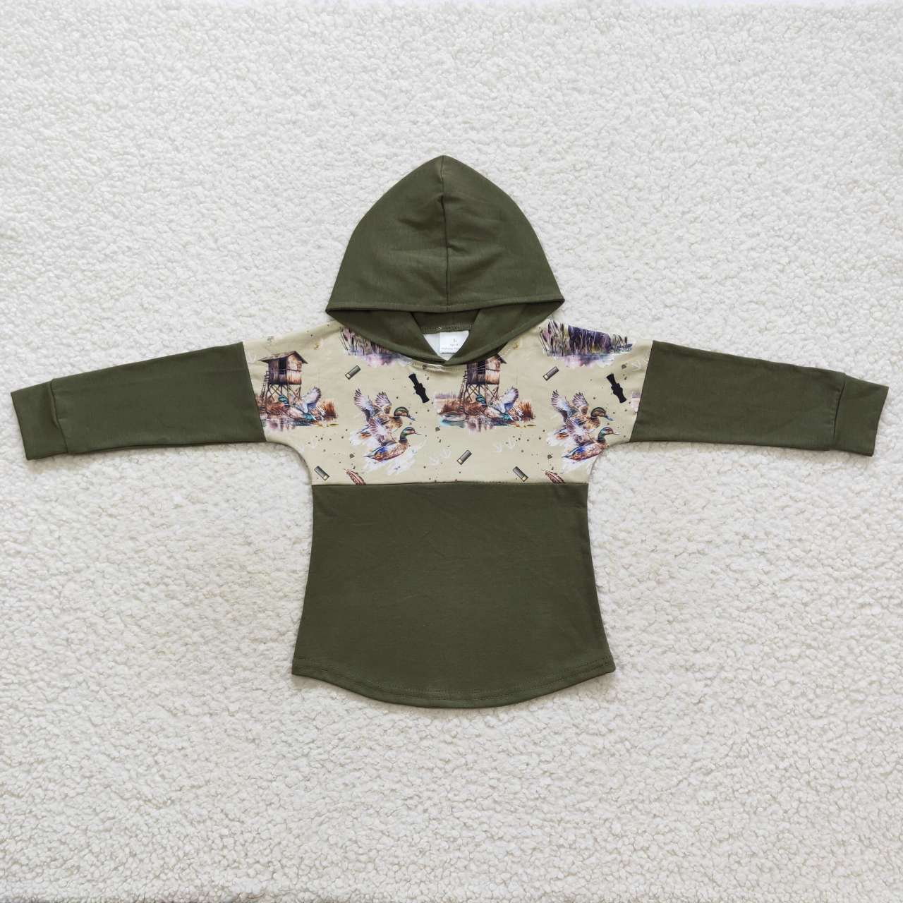 BT0317 Green dog duck print kids hunting hoodie tee shirts top