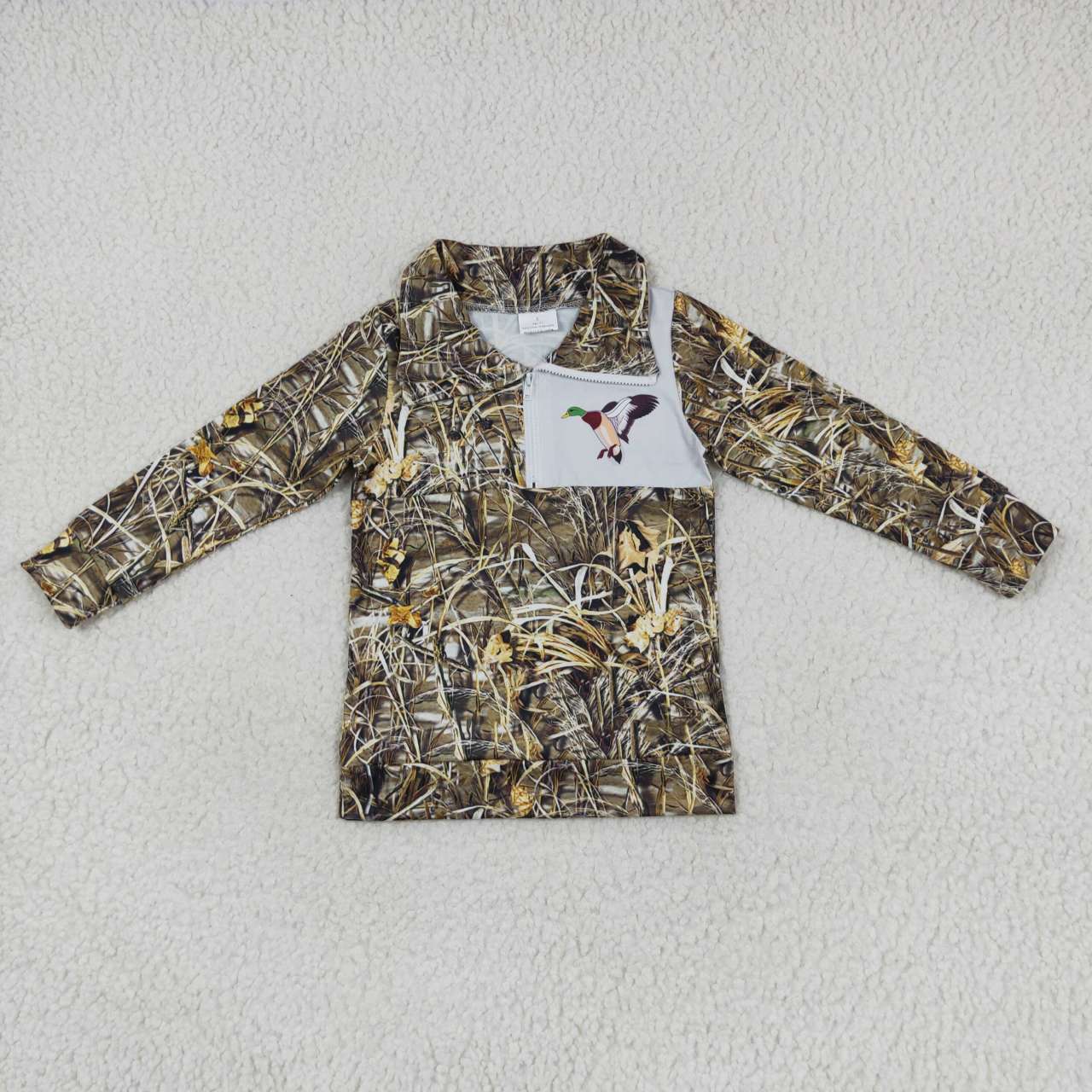 USA-Shop BT0332  Green camo duck print boys go hunting pullover zipper tee shirt top
