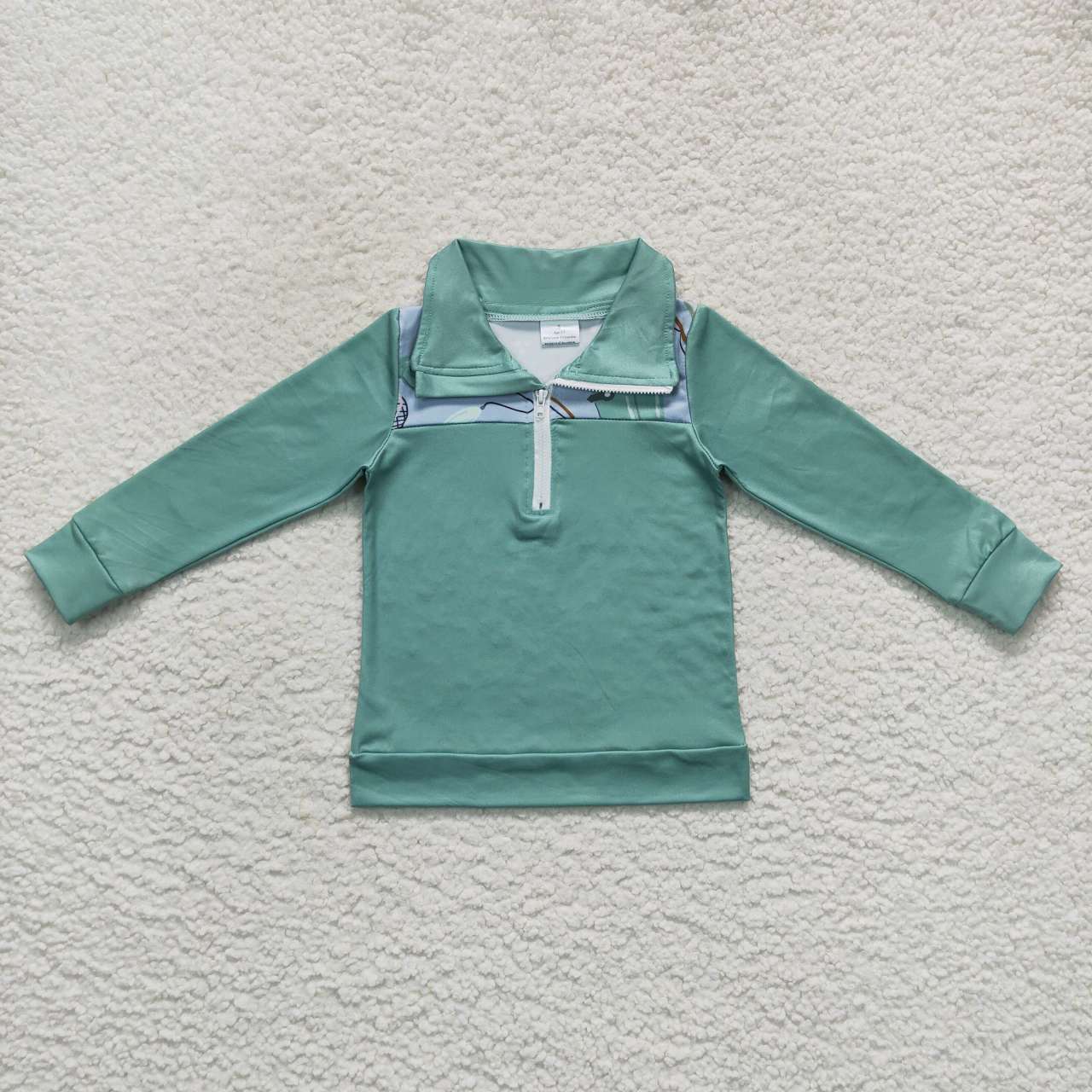 (Promotion)BT0335 Go fishing print boys pullover zipper tee shirt top