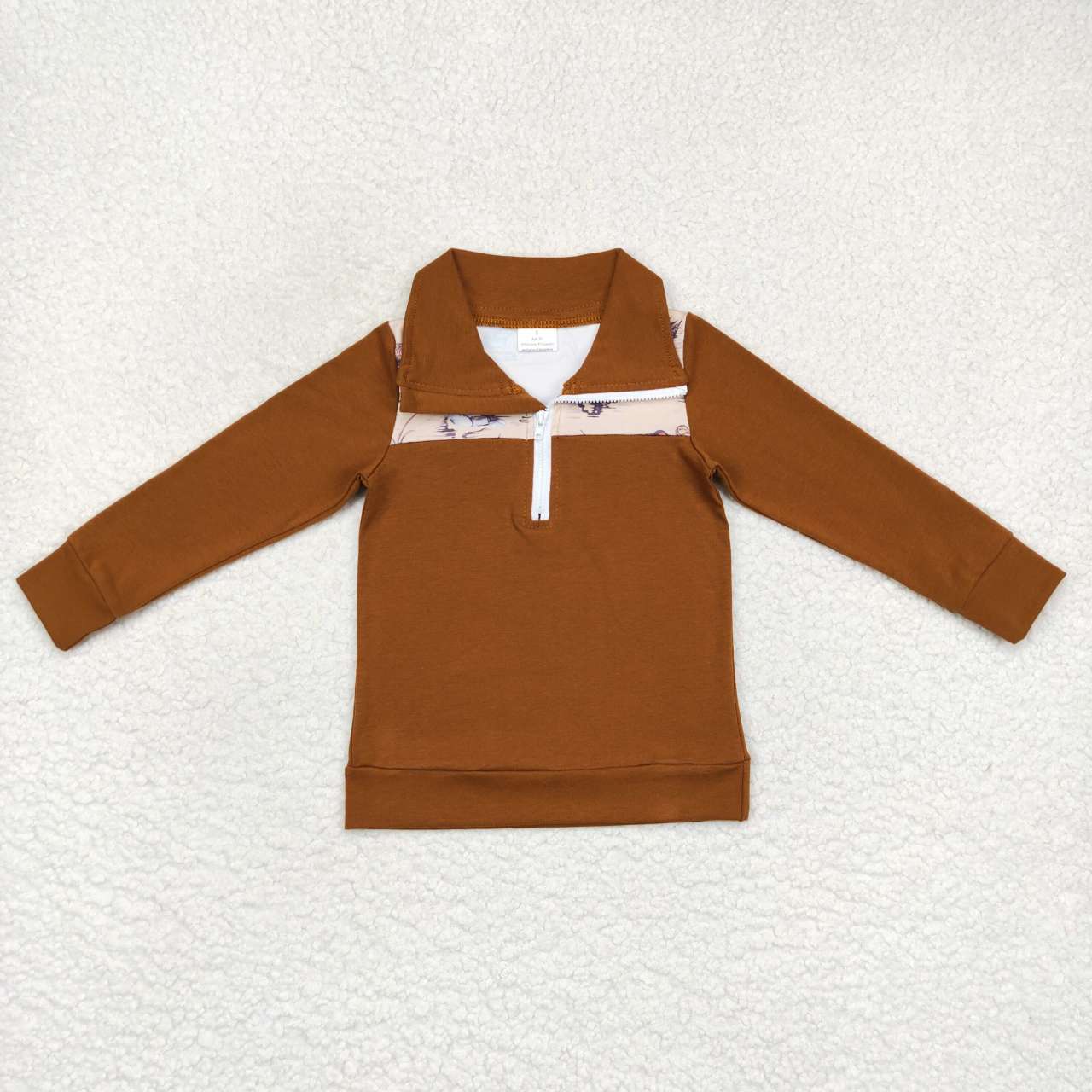 (Promotion)BT0343 Brown duck print boys pullover zipper tee shirt top