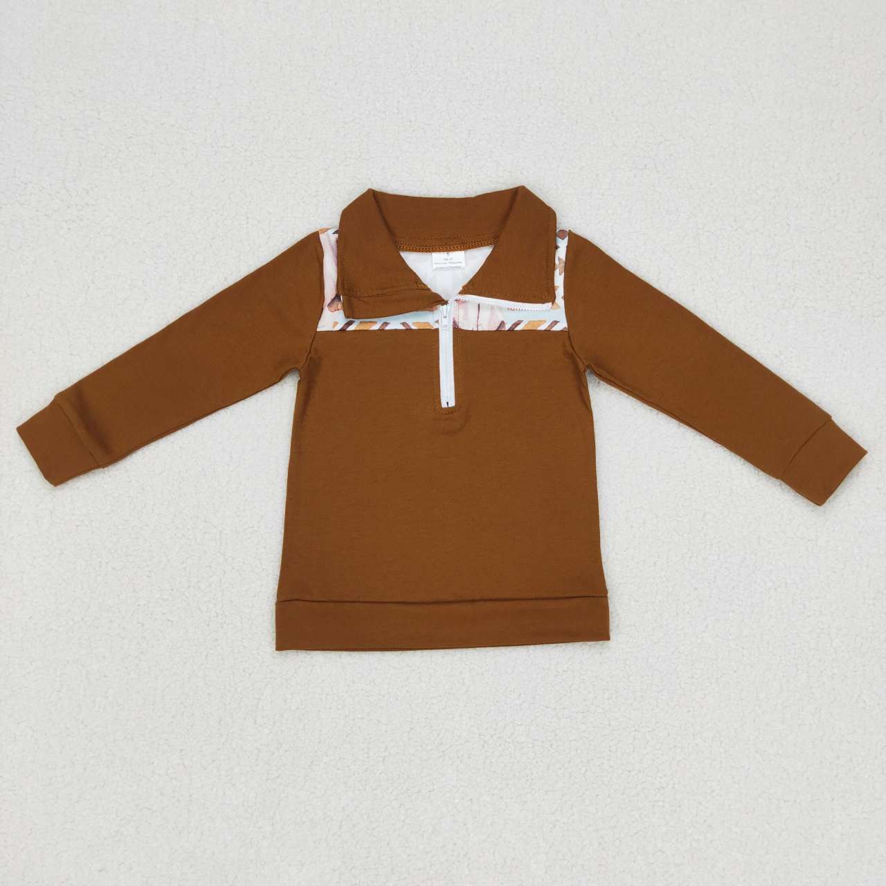 (Promotion)BT0348 Brown cow skull aztec print boys pullover zipper tee shirt top