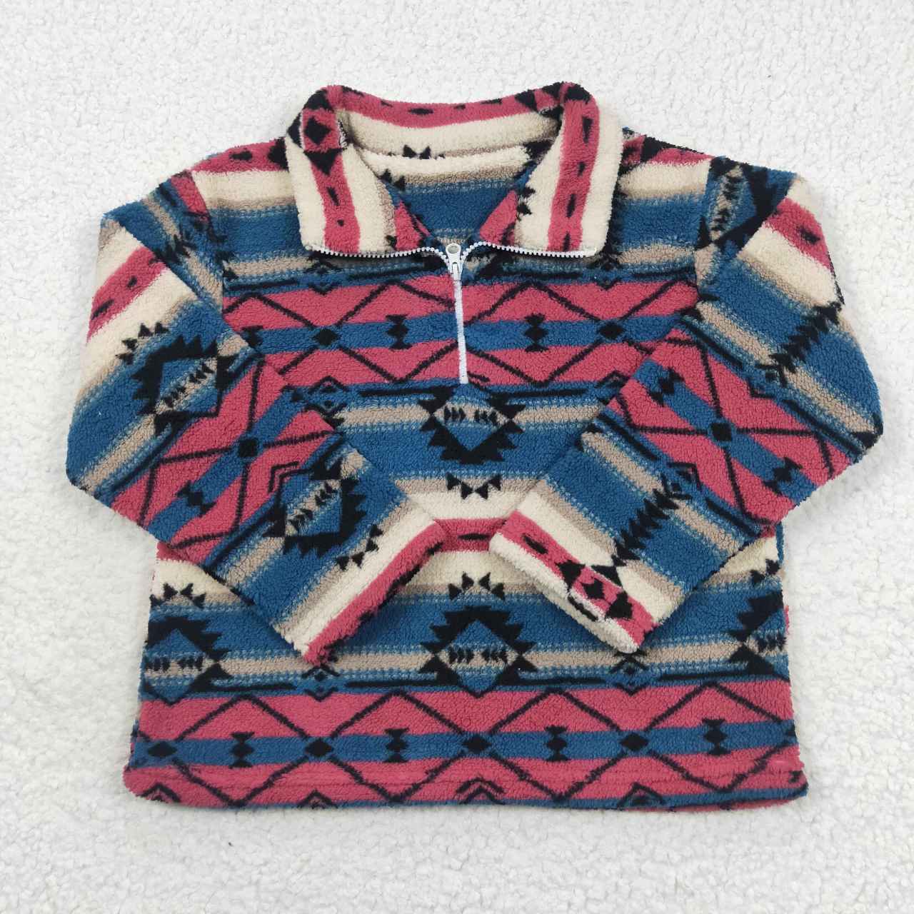 3 Colors Aztec Print Zipper Winter Thick Pullover Kids Sherpa Western Top