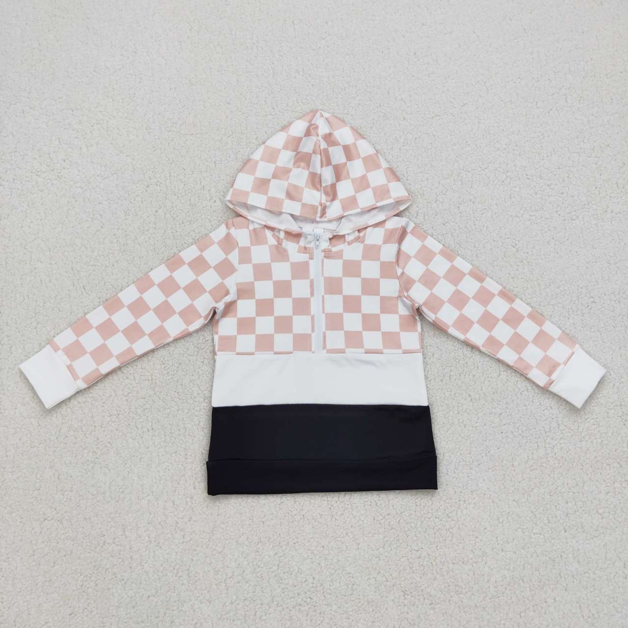 BT0367 Plaid Print Kids Hoodie Zipper Tee Shirts Top