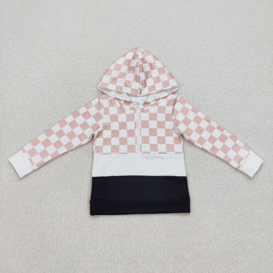 BT0367 Plaid Print Kids Hoodie Zipper Tee Shirts Top