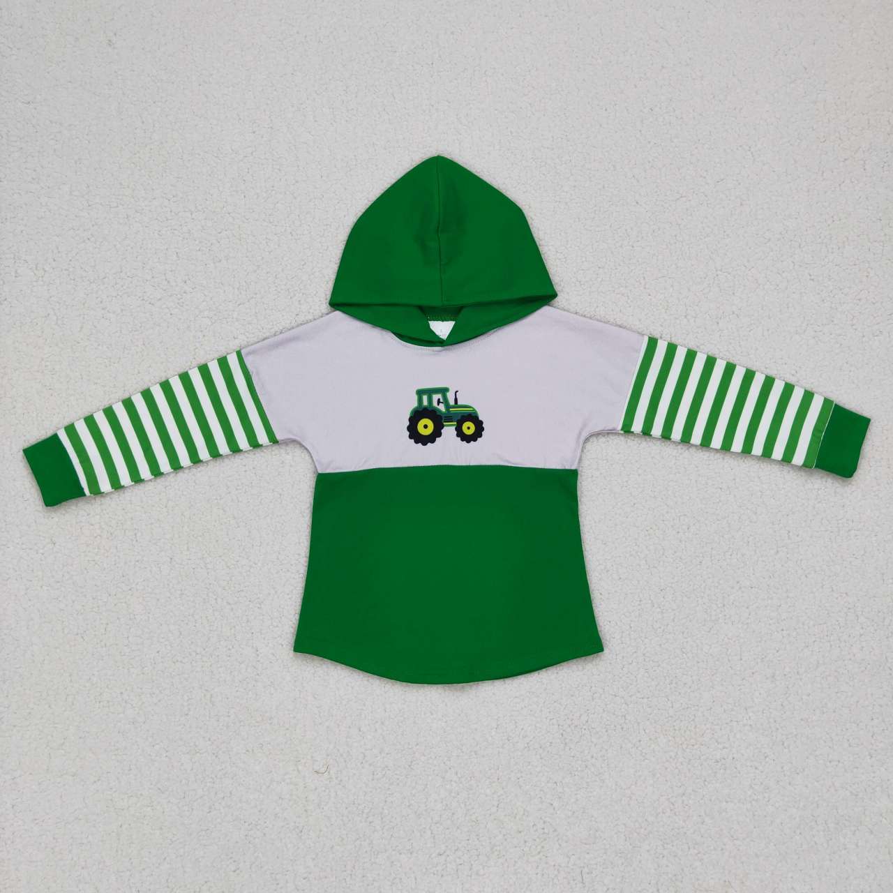 BT0371 Green Tractors Print Kids Hoodie Tee Shirts Top