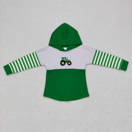 BT0371 Green Tractors Print Kids Hoodie Tee Shirts Top