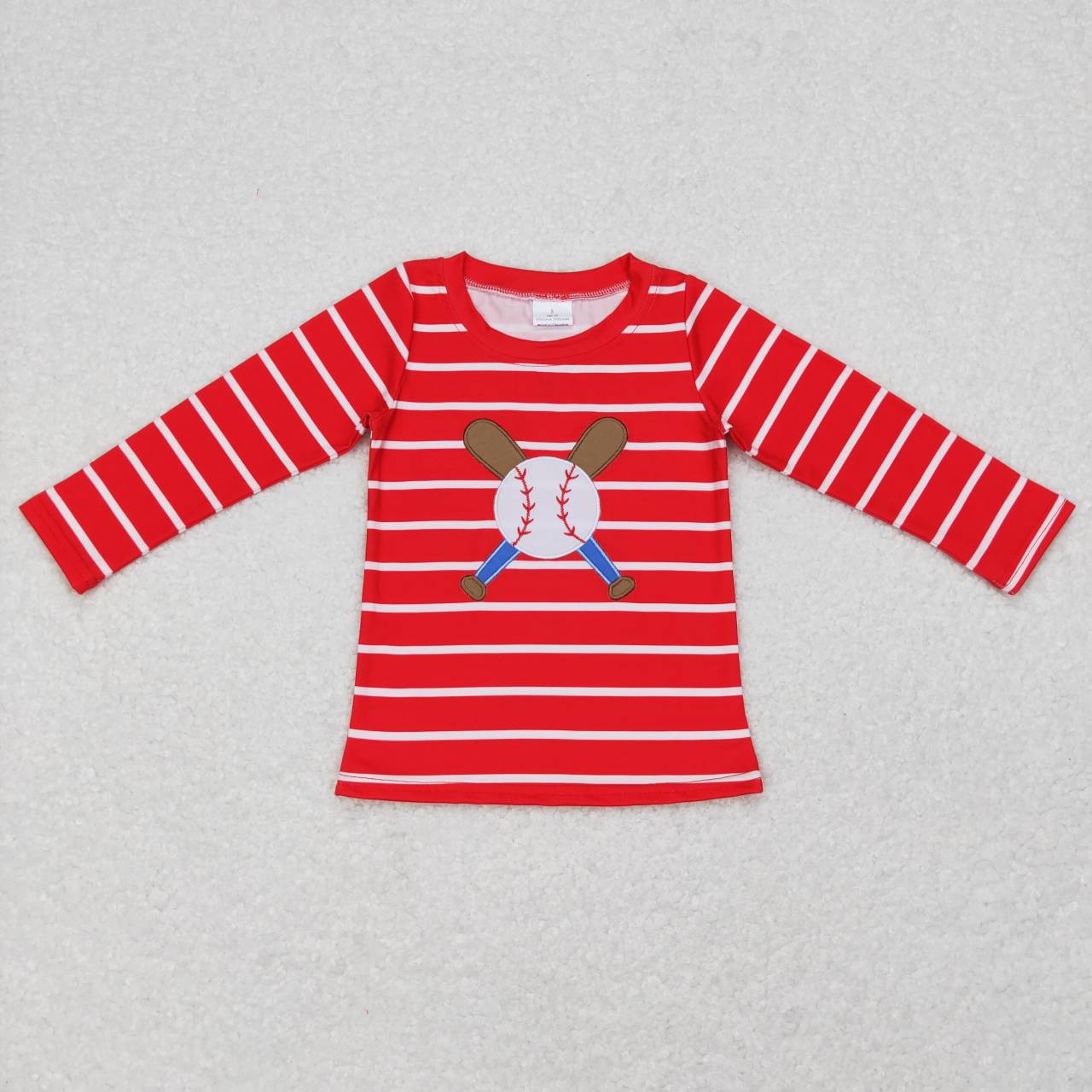 BT0387 Baseball Embroidery Red Stripes Boys Tee Shirts Top