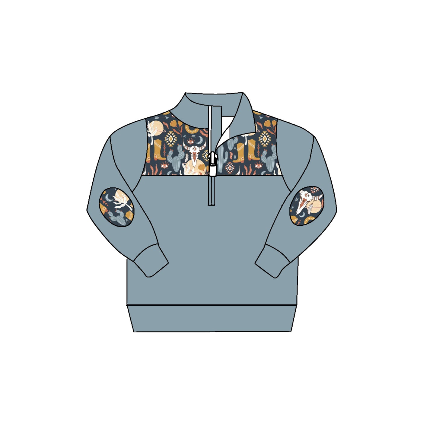 (Pre-order)BT0397 Grey Western Print Boys Zipper Tee Shirt Top
