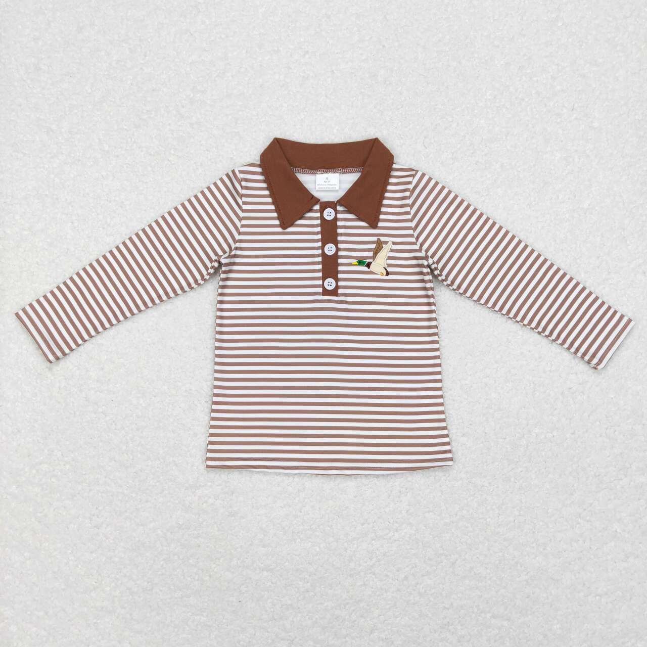 BT0404 Brown Stripes Duck Print Boys Polo Tee Shirt Top