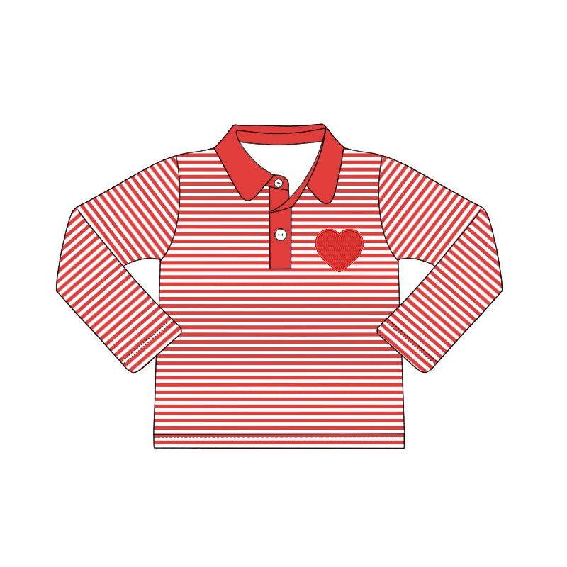 (Pre-order)BT0411 Red Heart Print Boys Valentine's Day Polo Tee Shirt Top