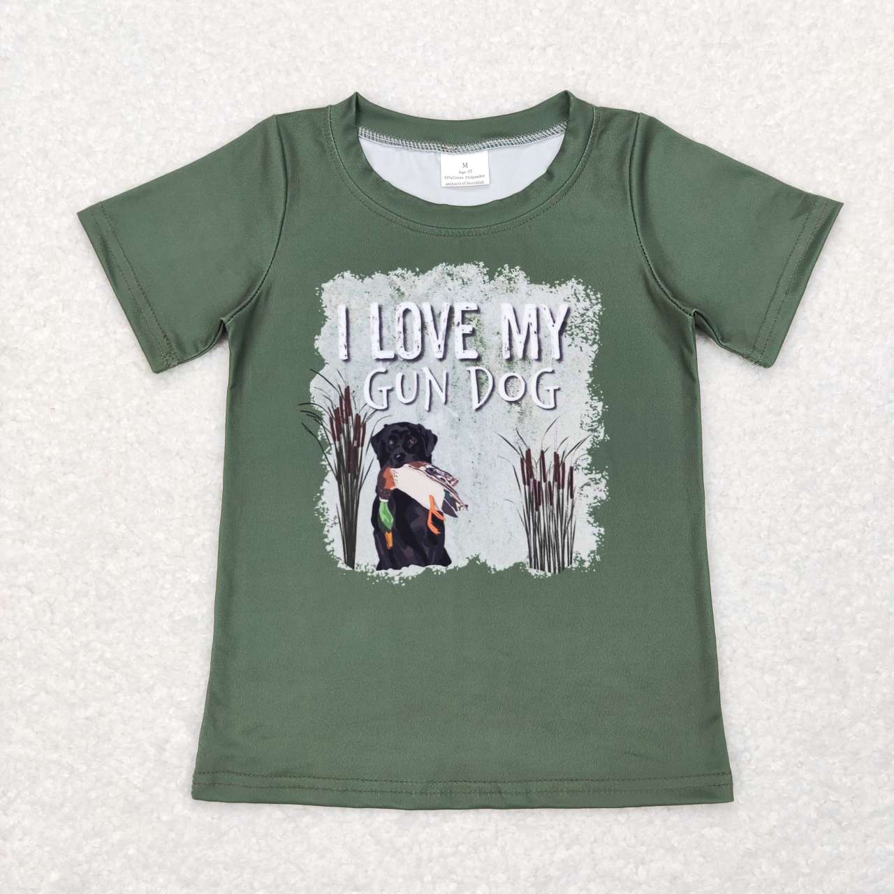 BT0413 I Love My Gun Dog Green Print Boys Tee Shirt Top