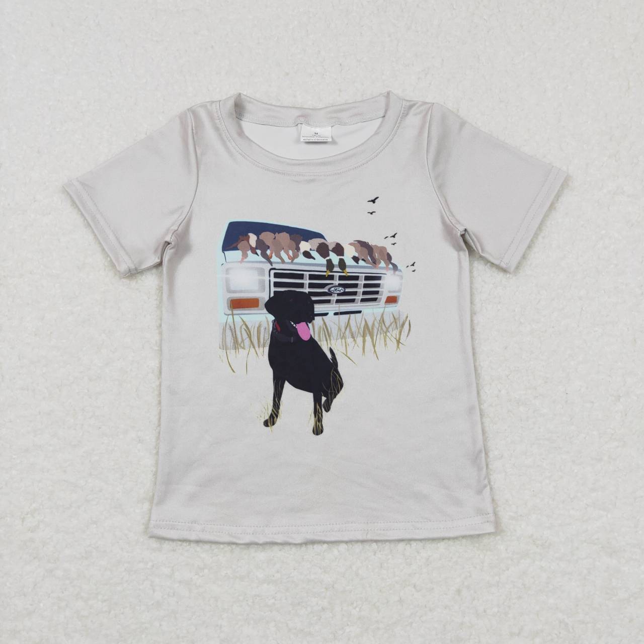 BT0423 Dog Duck Print Boys Go Hunting Tee Shirt Top
