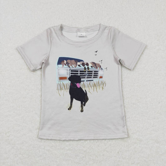 BT0423  Dog Duck Print Boys Go Hunting Tee Shirt Top