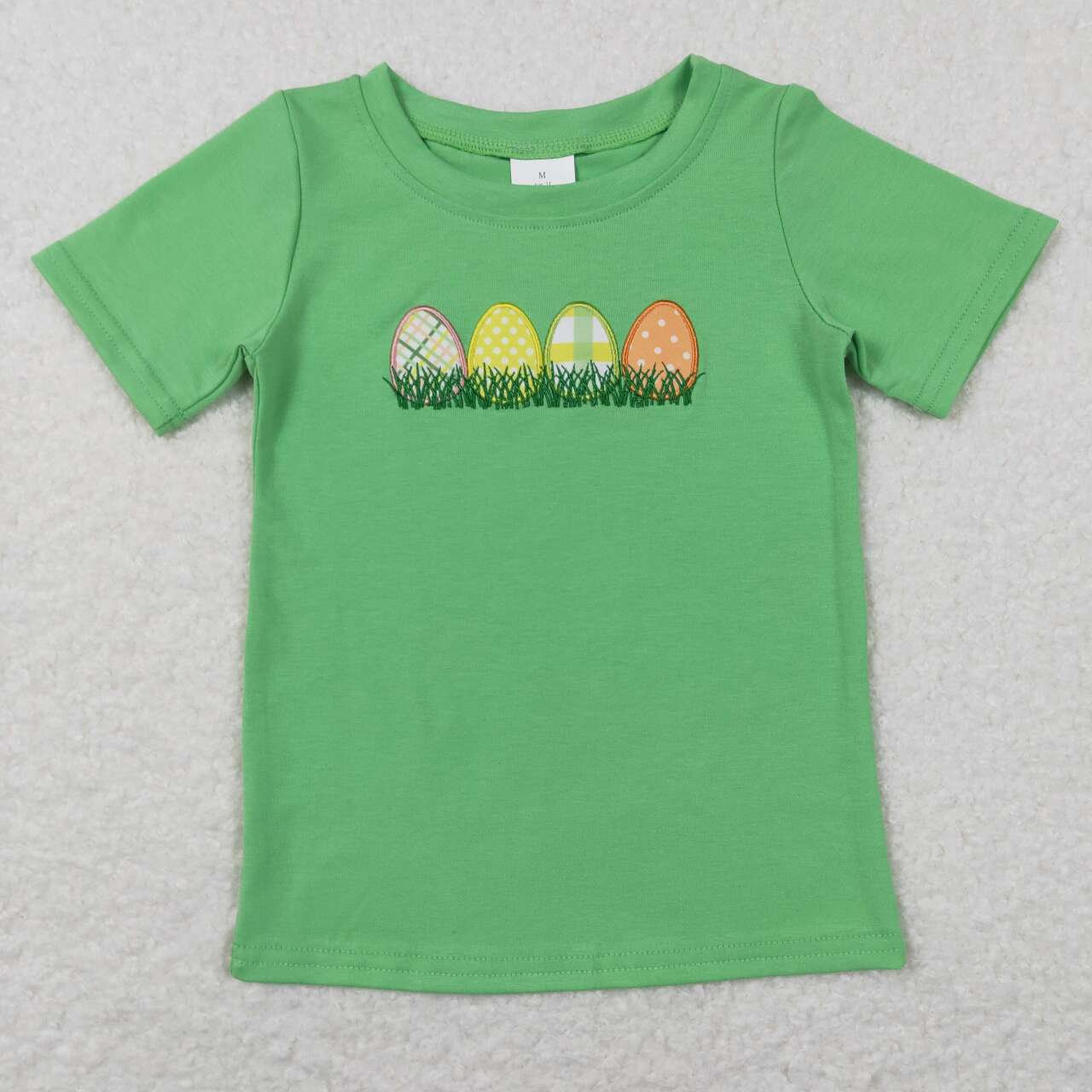 BT0427 Green Egg Embroidery Boys Easter Tee Shirt Top