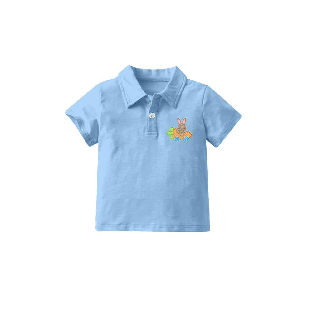 (Pre-order)BT0430 Light Blue Bunny Print Boys Easter Polo Tee Shirt Top
