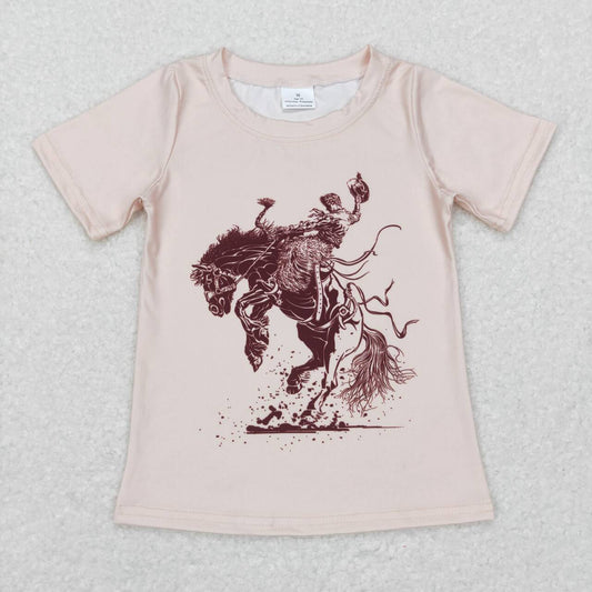 BT0434  Rodeo Print Kids Western Tee Shirt Top