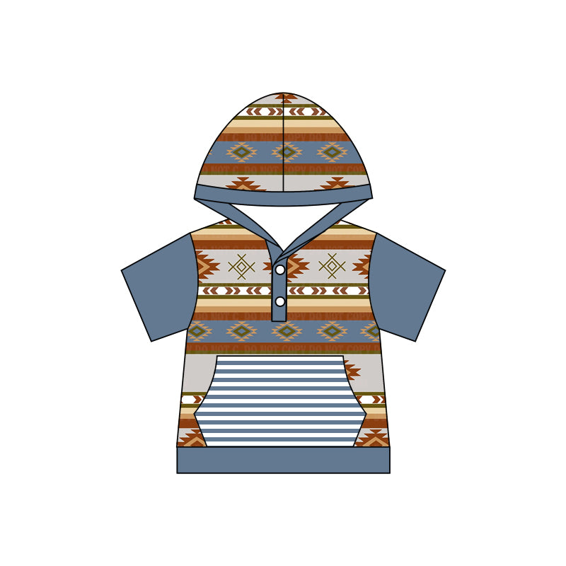 (Pre-order)BT0453 Aztec Print Kids Western Hoodie Tee Shirt Top