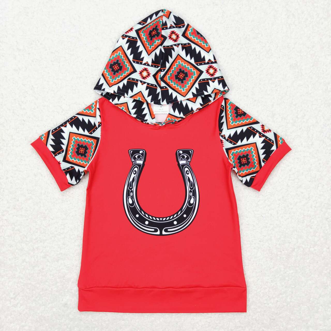 (Promotion)BT0459 Red Aztec Print Kids Western Hoodie Tee Shirt Top