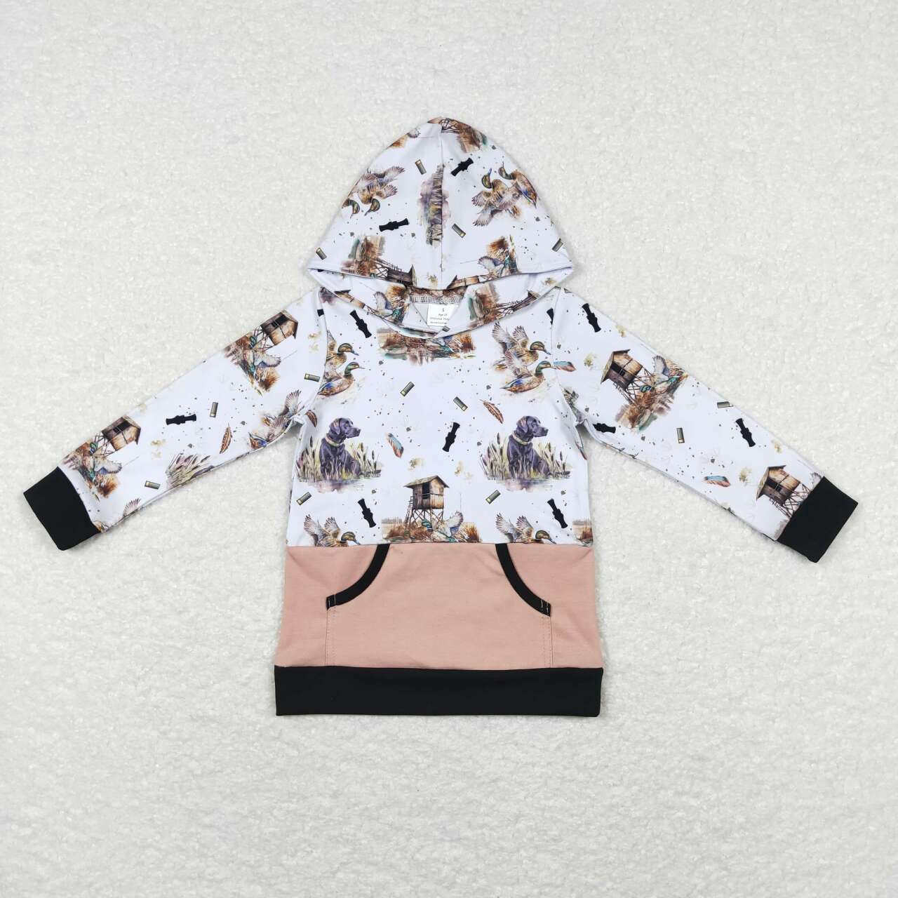 BT0481 Dog Duck Print Boys Pocket Hoodie Hunting Tee Shirts Top