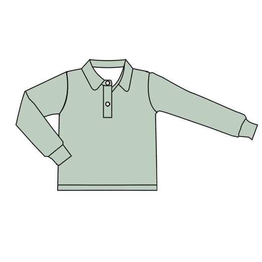 (Pre-order)BT0486 Green Boys Long Sleeve Polo Tee Shirts Top