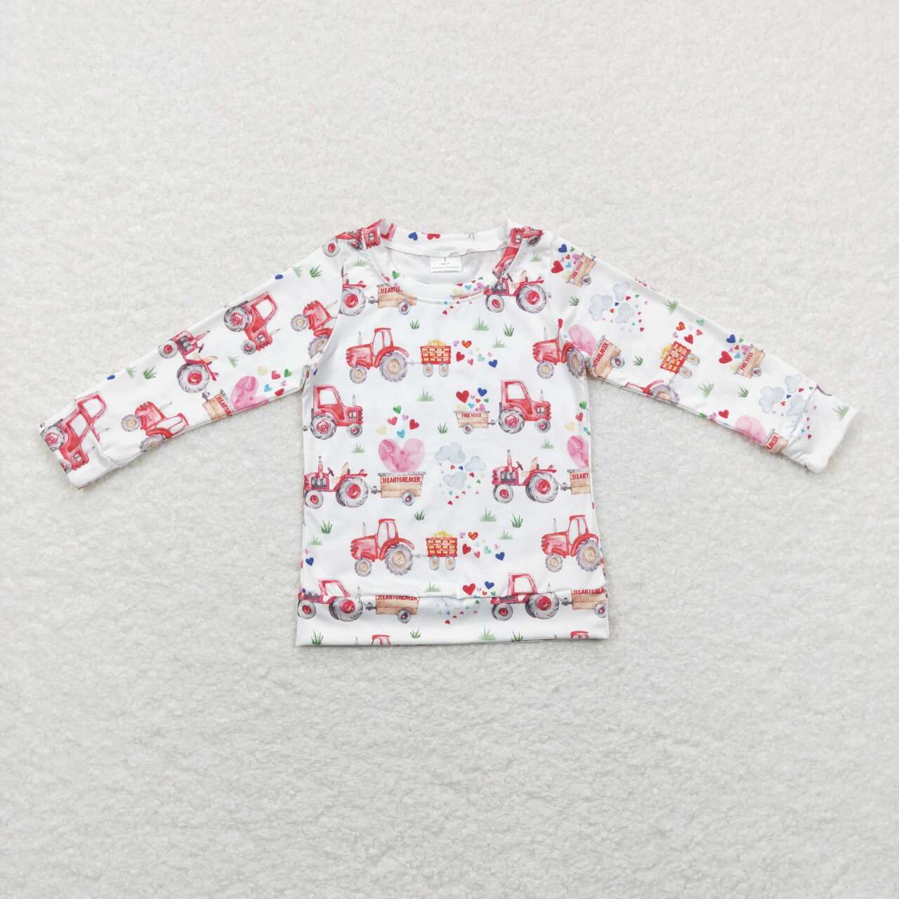 GLP1115 Tractors Heart Top Pink Bell Pants Girls Valentine's Clothes Set