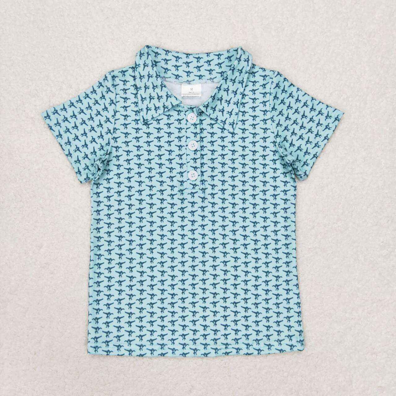 BT0497 Green Duck Print Boys Summer Polo Tee Shirts Top