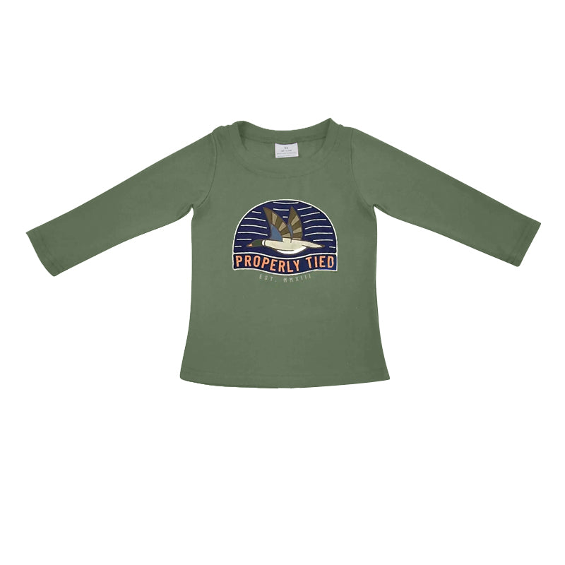 (Pre-order)BT0498 Green Duck Print Boys Long Sleeve Tee Shirts Top
