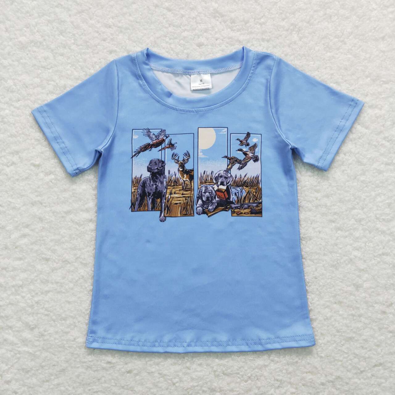 BSSO0488 Dog Duck Deer Blue Top Brown Shorts Boys Summer Clothes Set