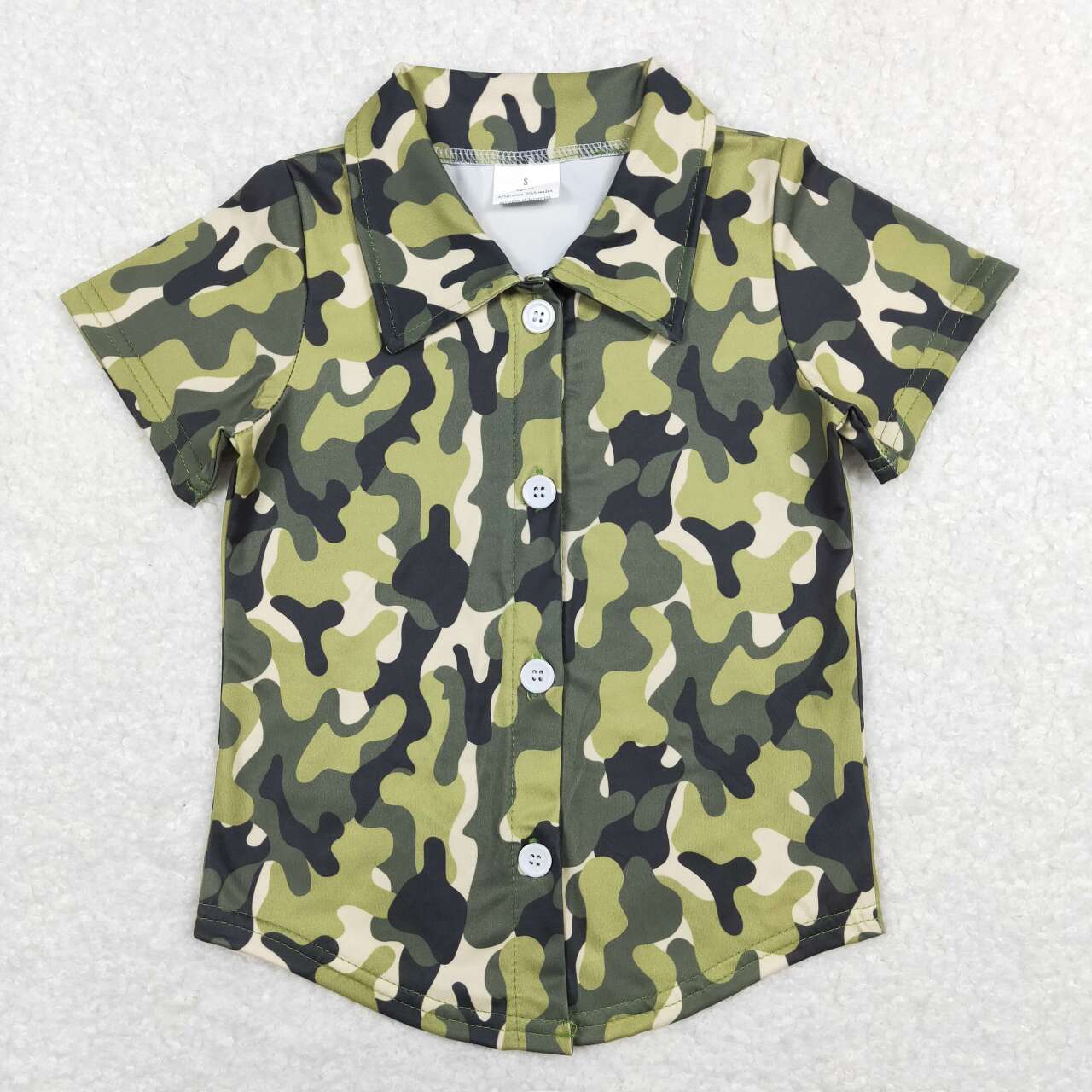 BT0521 Green Camo Print Boys Buttons Tee Shirts Top
