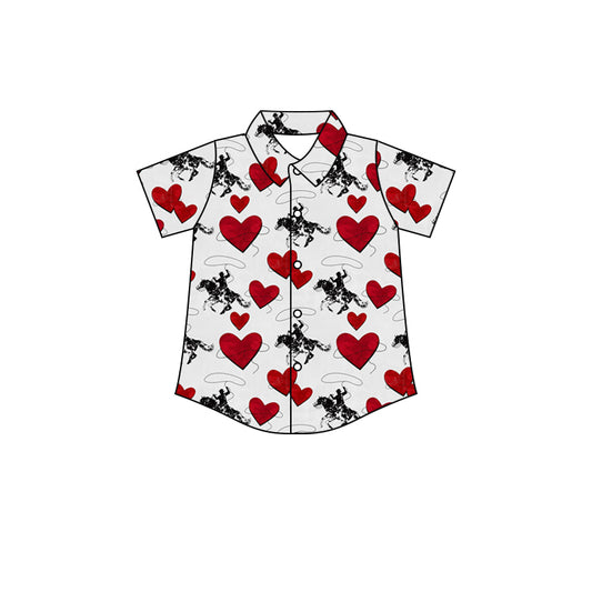 (Pre-order)BT0551 Rodeo Heart Print Boys Valentine's Tee Shirts Top