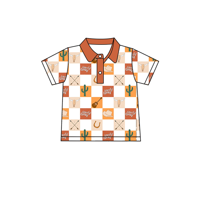 (Pre-order)BT0636 Western Print Boys Summer Polo Tee Shirts Top