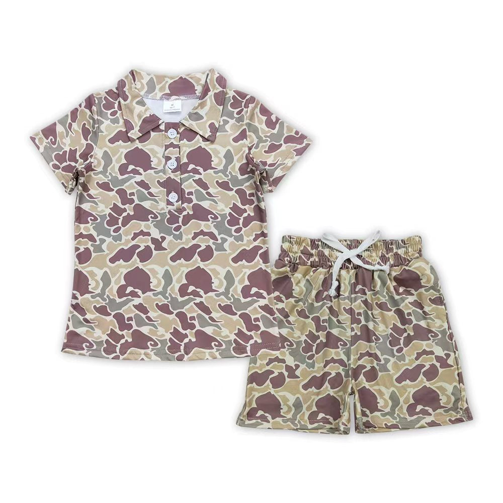 6 Colors Camo Polo Top Pockets Shorts Boys Summer Clothes Set Brothers Wear