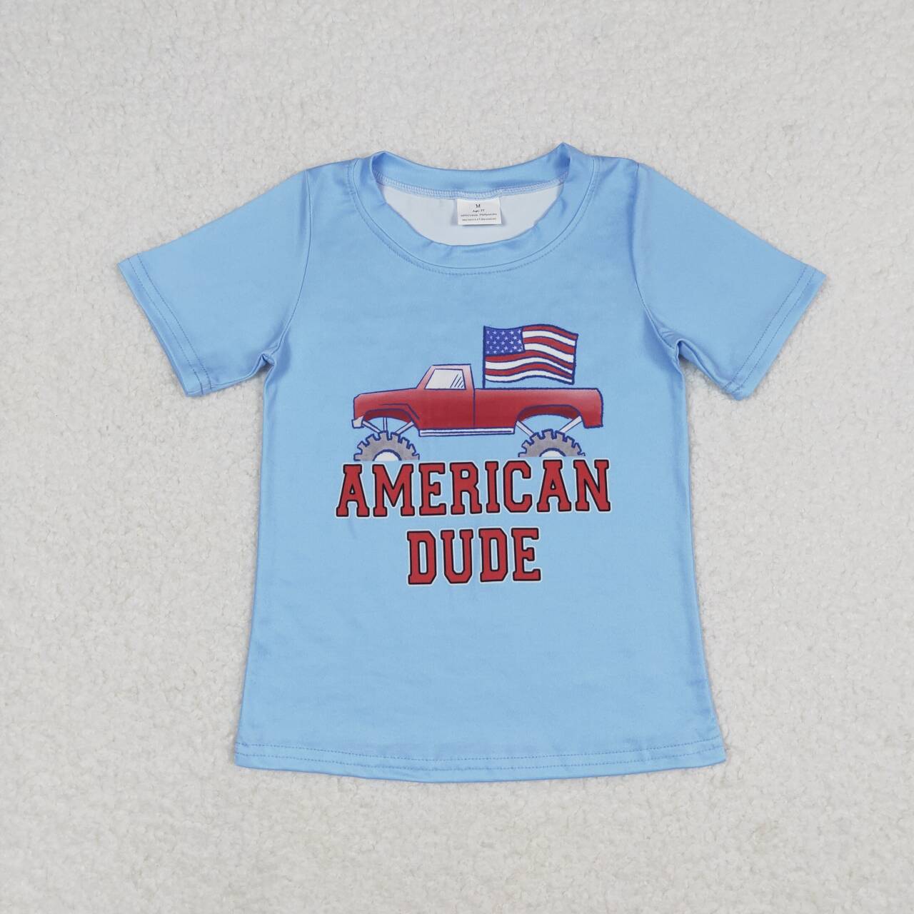 BT0650 Truck Flag American Dude Print Boys 4th of July Tee Shirts Top