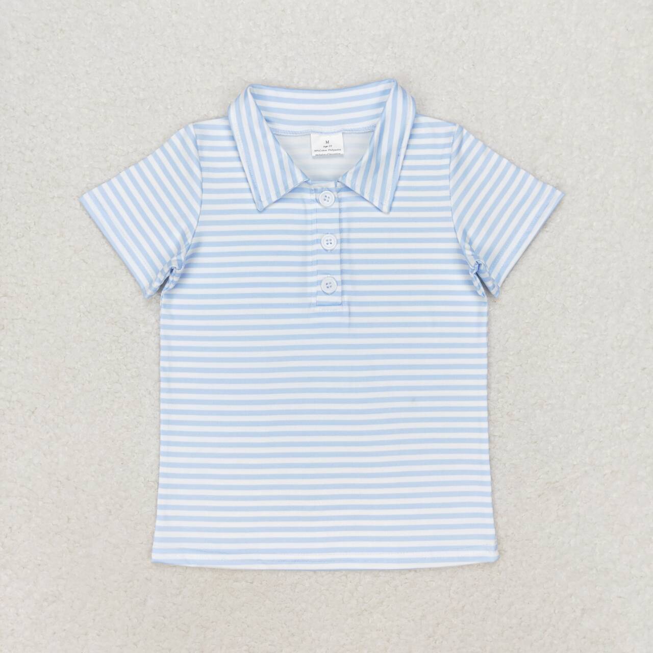 BT0653 Blue Stripes Print Boys Summer Polo Tee Shirts Top